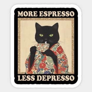 More Espresso Less Depresso kimono Black Cat Coffee Art Sticker
